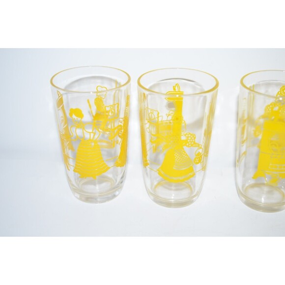 Vtg Swanky Swig Glasses Yellow Bustling Betty Kraft Cheese Spread Hazel Atlas - Picture 4 of 7